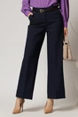 Pantaloni bleumarin din stofa cu croi larg si curea in talie, 1, dyfashion.ro