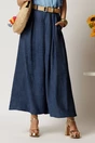Pantaloni bleumarin din viscoza tip fusta cu buzunare si cordon in talie, 1, dyfashion.ro