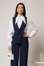 Pantaloni bleumarin evazati cu bretele detasabile, 3, dyfashion.ro