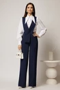 Pantaloni bleumarin evazati cu bretele detasabile, 1, dyfashion.ro