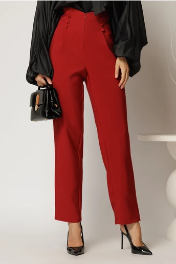 Pantaloni bordo conici cu nasturi decorativi pe talie