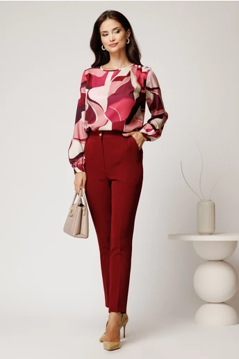 Pantaloni bordo cu croi conic si buzunare