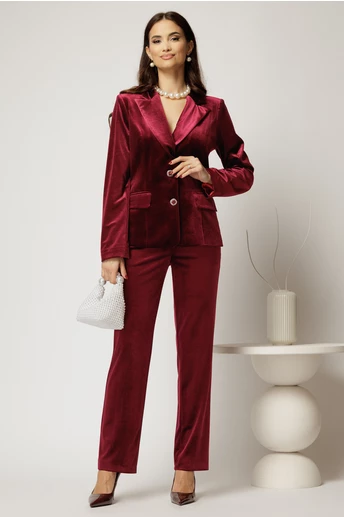 Pantaloni bordo din catifea cu croi lejer