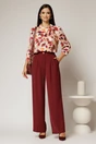 Pantaloni bordo din triplu voal cu pliuri si croi lejer, 3, dyfashion.ro