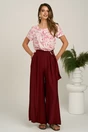 Pantaloni bordo din viscoza evazati cu catarama in talie, 1, dyfashion.ro