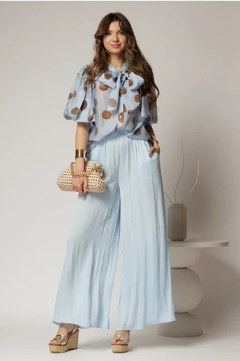 Pantaloni casual bleu cu croi lejer si elastic pe talie