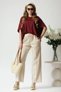 Pantaloni casual din viscoza bej cu elastic si dunga