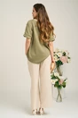 Pantaloni casual vaporosi bej cu banda alba si elastic in talie