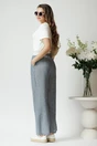 Pantaloni casual vaporosi bleu cu banda alba si elastic in talie
