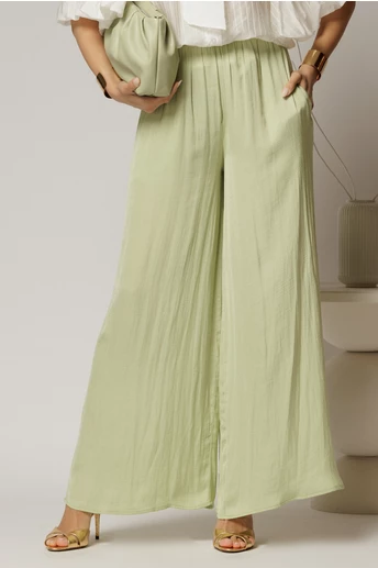 Pantaloni casual verde fistic cu croi lejer si elastic pe talie
