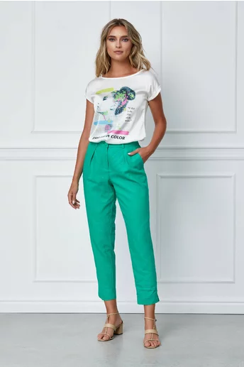 Pantaloni Dafina verzi din in