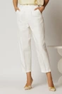 Pantaloni dama albi din bumbac cu croi tip balon, 1, dyfashion.ro