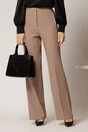 Pantaloni dama bej croi drept cu adaos de viscoza, 1, dyfashion.ro