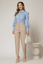 Pantaloni dama bej cu croi conic si pense pe talie, 3, dyfashion.ro