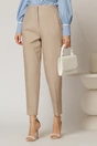 Pantaloni dama bej cu croi conic si pense pe talie, 1, dyfashion.ro