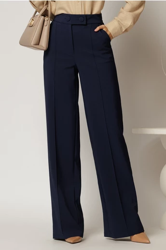 Pantaloni dama bleumarin cu croi drept si inchidere cu doi nasturi
