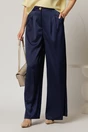 Pantaloni dama bleumarin din satin cu croi larg, 1, dyfashion.ro