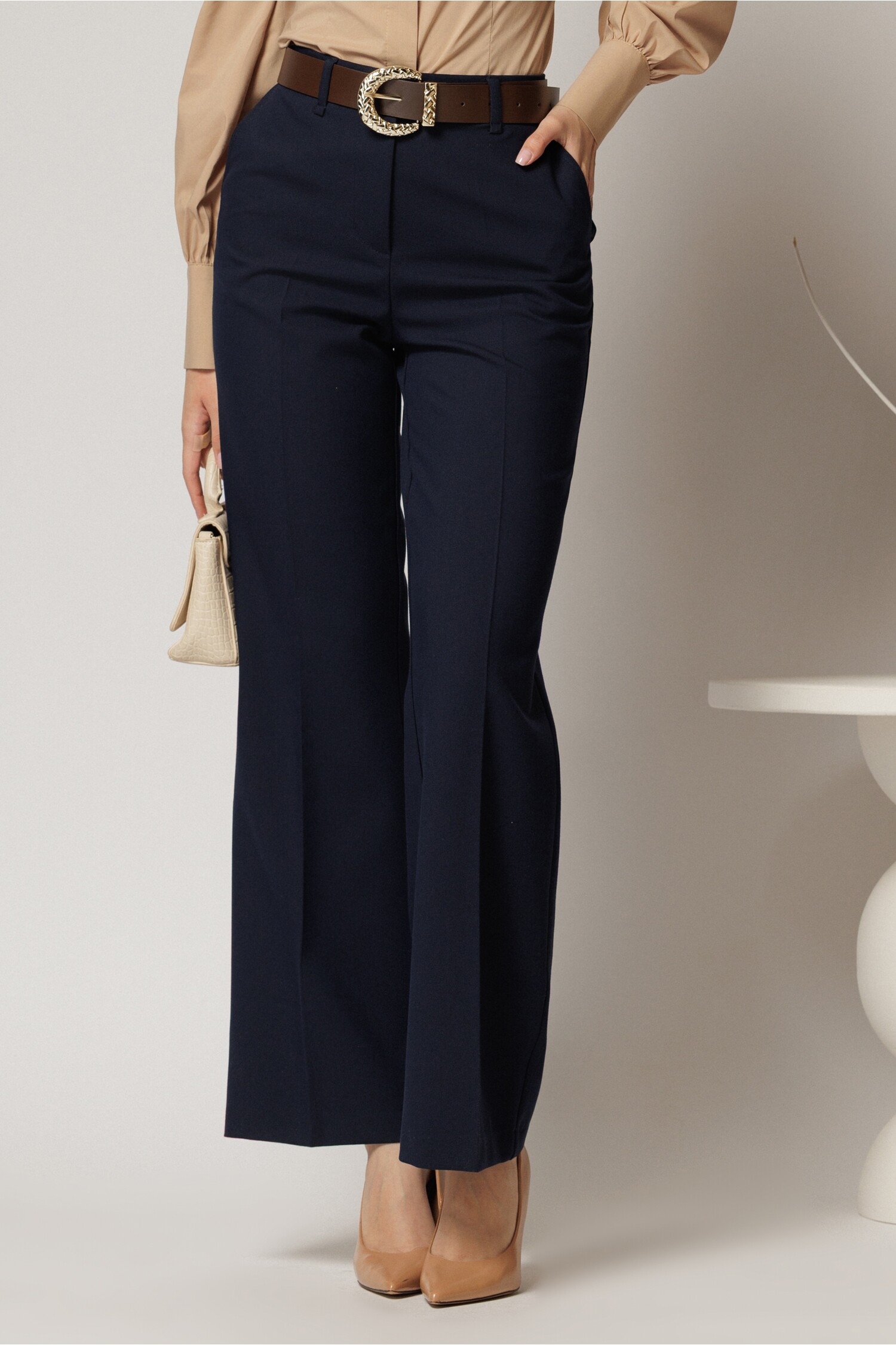 Pantaloni dama bleumarin office cu buzunare