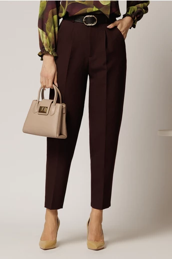 Pantaloni dama bordo cu croi pana si buzunare