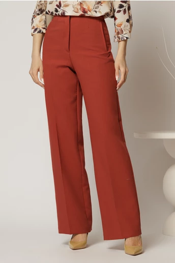 Pantaloni dama caramizii croi drept cu adaos de viscoza