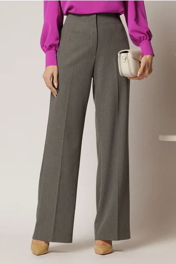Pantaloni dama gri croi usor evazat si inchidere cu copca