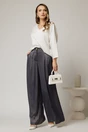Pantaloni dama gri din satin cu croi larg, 3, dyfashion.ro