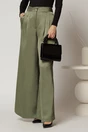 Pantaloni dama kaki din satin cu croi larg, 1, dyfashion.ro