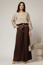 Pantaloni dama maro din satin cu croi larg, 3, dyfashion.ro