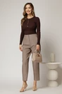 Pantaloni dama maro taupe cu croi conic si pense pe talie, 3, dyfashion.ro