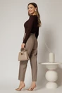 Pantaloni dama maro taupe cu croi conic si pense pe talie, 2, dyfashion.ro