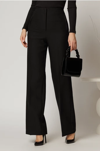 Pantaloni dama negri croi drept cu adaos de viscoza