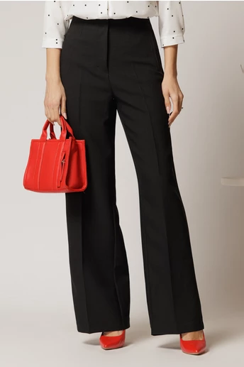 Pantaloni dama negri croi usor evazat si inchidere cu copca