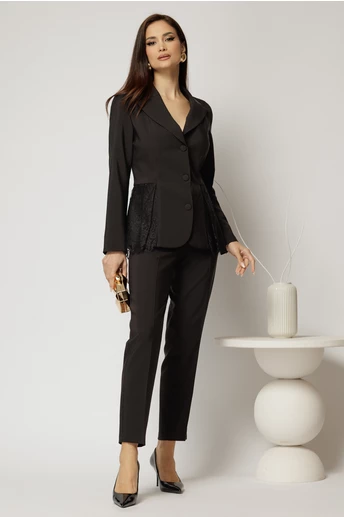 Pantaloni dama negri cu croi conic si inchidere cu fermoar si copca