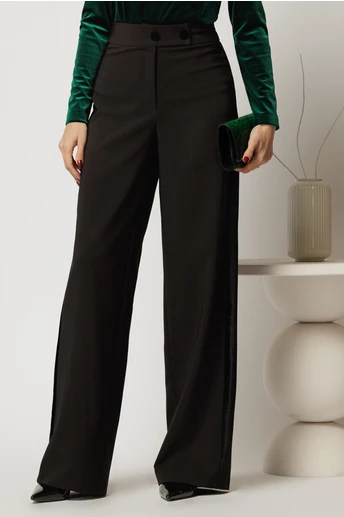 Pantaloni dama negri evazati cu vipusca din catifea