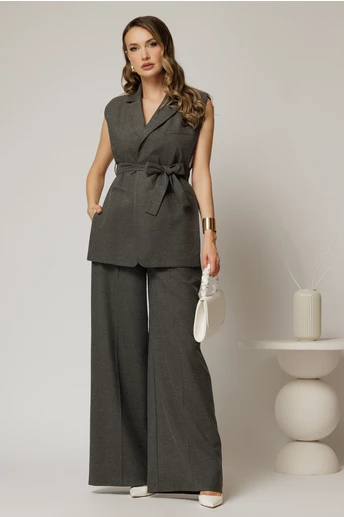 Pantaloni dama office casual gri deschis evazati