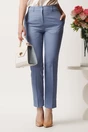 Pantaloni DY Fashion albastri din stofa conici cu dunga si buzunare, 1, dyfashion.ro