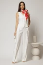 Pantaloni DY Fashion albi cu pliu din talie si banda cu nasture imbracat, 1, dyfashion.ro