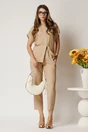 Pantaloni DY Fashion bej din material vaporos cu elastic in talie si buzunare, 1, dyfashion.ro