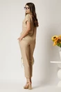 Pantaloni DY Fashion bej din material vaporos cu elastic in talie si buzunare, 2, dyfashion.ro