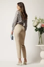 Pantaloni DY Fashion bej din stofa conici cu talie inalta si betelie petrecuta, 2, dyfashion.ro