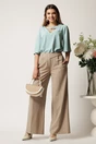 Pantaloni DY Fashion bej din stofa evazati cu betlie pe o parte, 2, dyfashion.ro