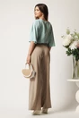 Pantaloni DY Fashion bej din stofa evazati cu betlie pe o parte, 3, dyfashion.ro