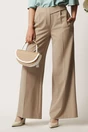 Pantaloni DY Fashion bej din stofa evazati cu betlie pe o parte, 1, dyfashion.ro