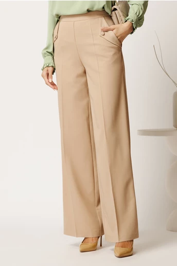 Pantaloni DY Fashion bej lejeri cu buzunare si nasturi decorativi