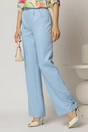 Pantaloni DY Fashion bleu croi drept cu nasturi decorativi la tiv, 1, dyfashion.ro