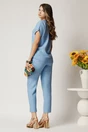 Pantaloni DY Fashion bleu din material vaporos cu elastic in talie si buzunare, 2, dyfashion.ro