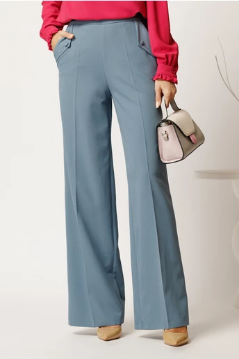 Pantaloni DY Fashion bleu lejeri cu buzunare si nasturi decorativi