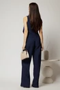 Pantaloni DY Fashion bleumarin cu pliu din talie si banda cu nasture imbracat, 2, dyfashion.ro