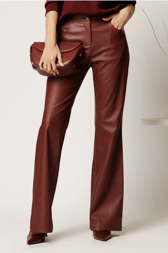 Pantaloni DY Fashion din piele ecologica burgundy evazati