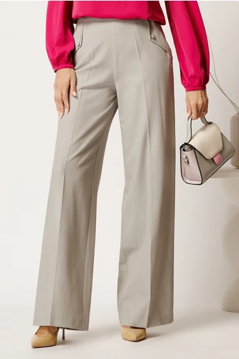 Pantaloni DY Fashion gri lejeri cu buzunare si nasturi decorativi